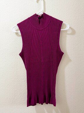 Berry Color Ribbed Mock Neck Sleeveless Top Size XL